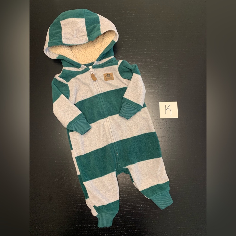 Carter’s 3m Green Striped Lined Hoodie with Zipper
